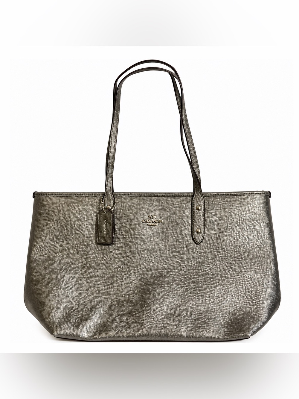 COACH New York 27515 City Zip Tote Metallic Gunmetal Silver Leather Designer Bag